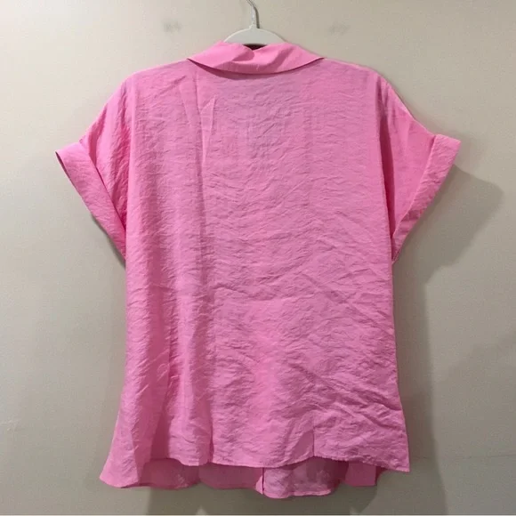 Zara Shirt Top Knotted Short Sleeve Pink Collared Basic Women L 3522/535 New - Picture 4 of 8